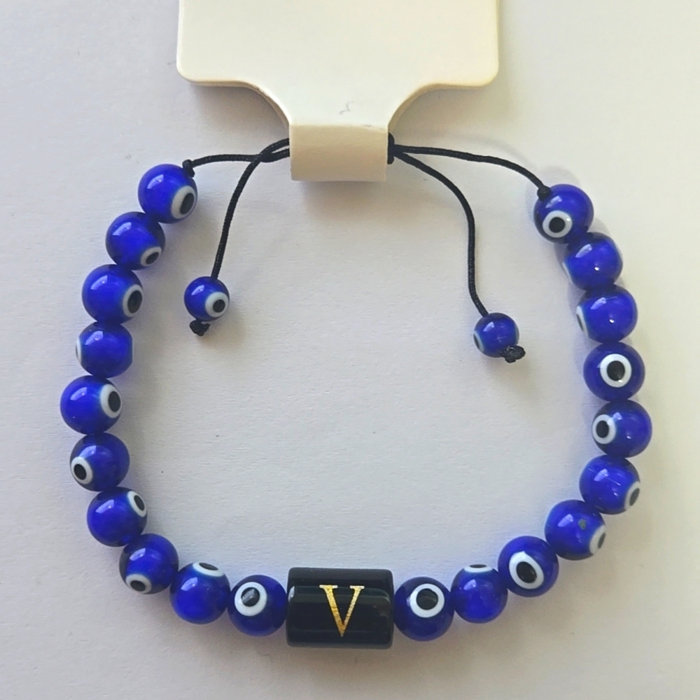 Evil Eye Gem Stone Bracelet Letter V